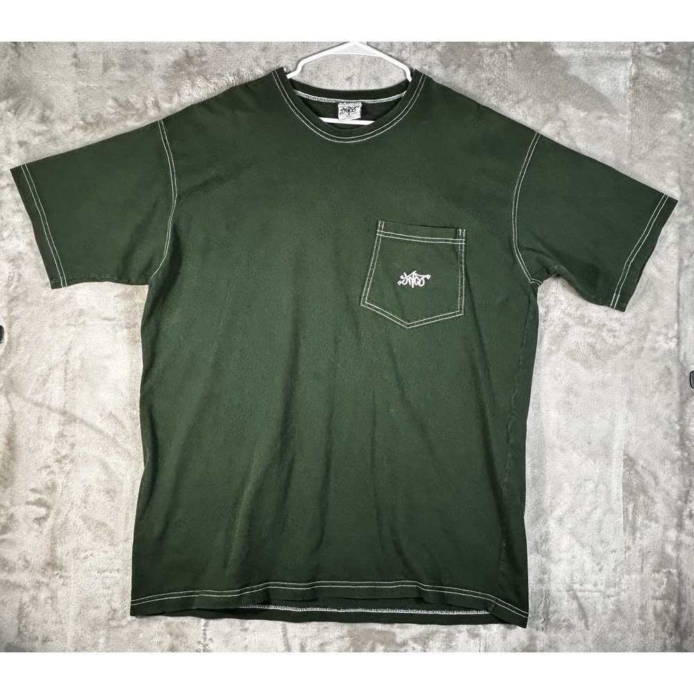 Vintage JNCO Jeans‎ Embroidered Pocket Green T-Shirt USA Made ADULT 2XL RARE